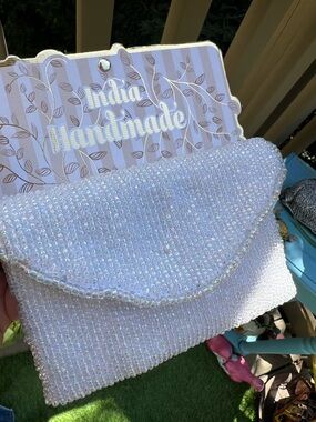 IRIDESCENT WHITE BEADED CARD CASE